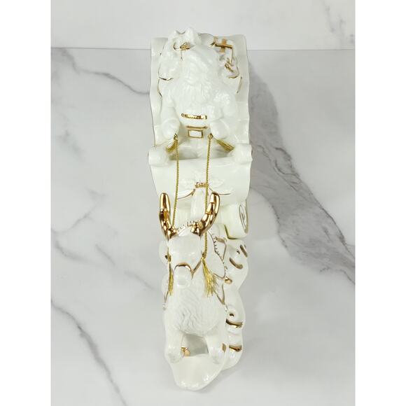 Mikasa Santa w/ Sleigh Reindeer 22k Trim Holiday Elegance 12" Porcelain 20s Vtg - Picture 5 of 16